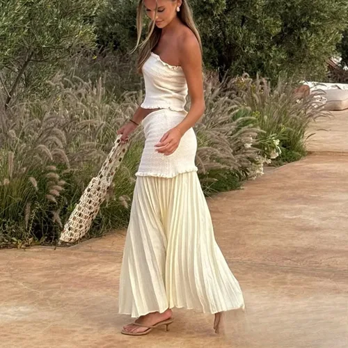 Imagen 2 del producto KONDALA-traje Sexy y elegante para mujer, Top sin mangas de tubo liso hasta el tobillo, falda empalmada, moda 2025, conjuntos de vacaciones para primavera y otoño