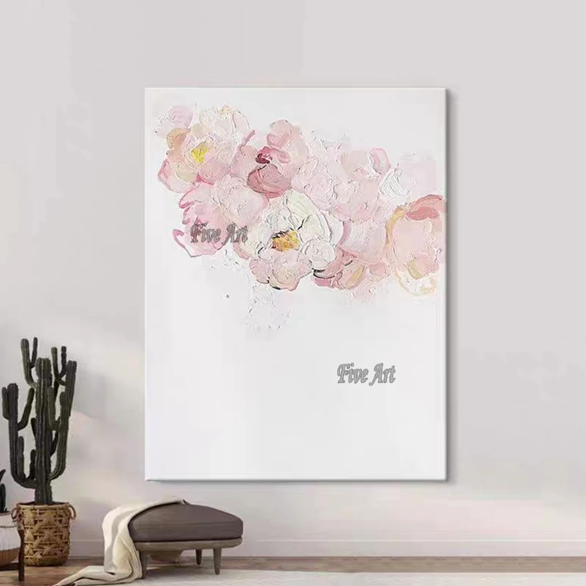 

Home Decoration Wall Canvas Pink Simple Textured Abstract Flower Painting Handpainted Modern Art Wall Picture For Restaurant