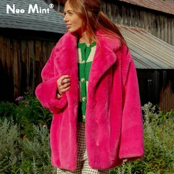 Ins Chic-abrigo largo de piel sintética de conejo para mujer, chaqueta de gran tamaño, abrigos peludos de felpa, abrigo de calle para niñas, moda de marca, Invierno 2024