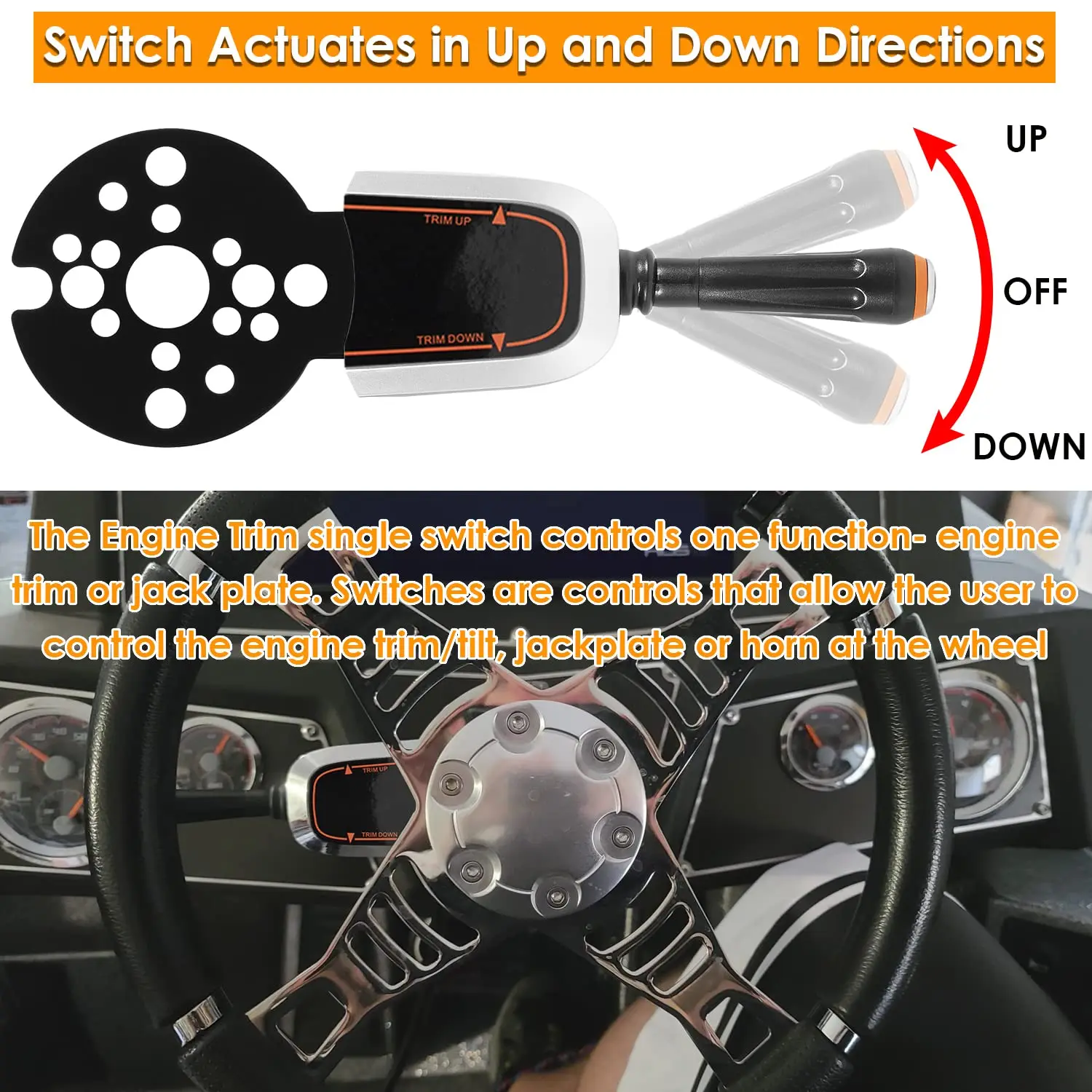 Bezel Control Switch, Blinker Trim Control System Single Function - Engine Trim/Jack Plate Fit for Seastar Hydraulic PT1000-1-2P