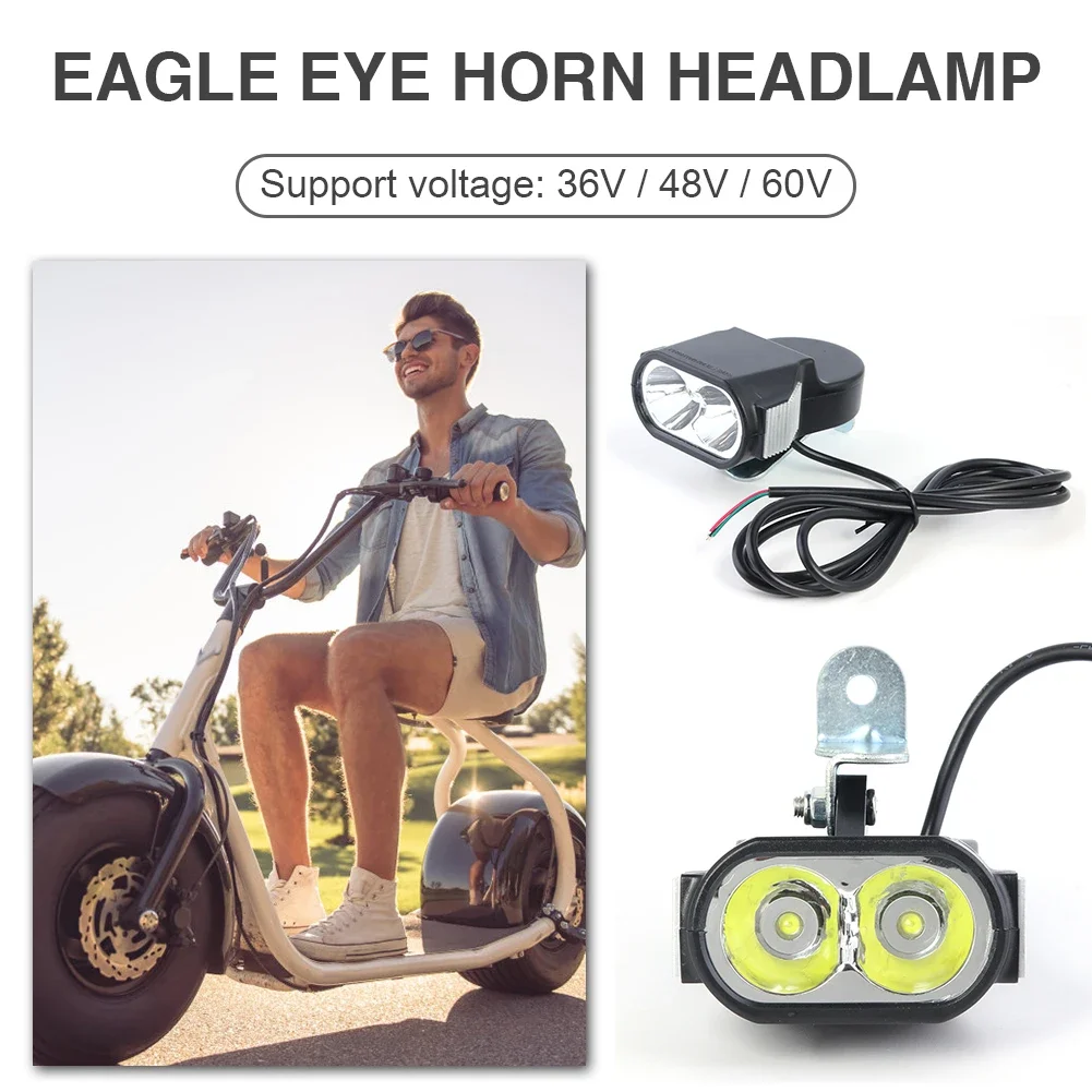 E-Bike LED Headlight 36V 48V 60V Electric Scooter Bicycle Flashlight Horn Front Lamp Accessories