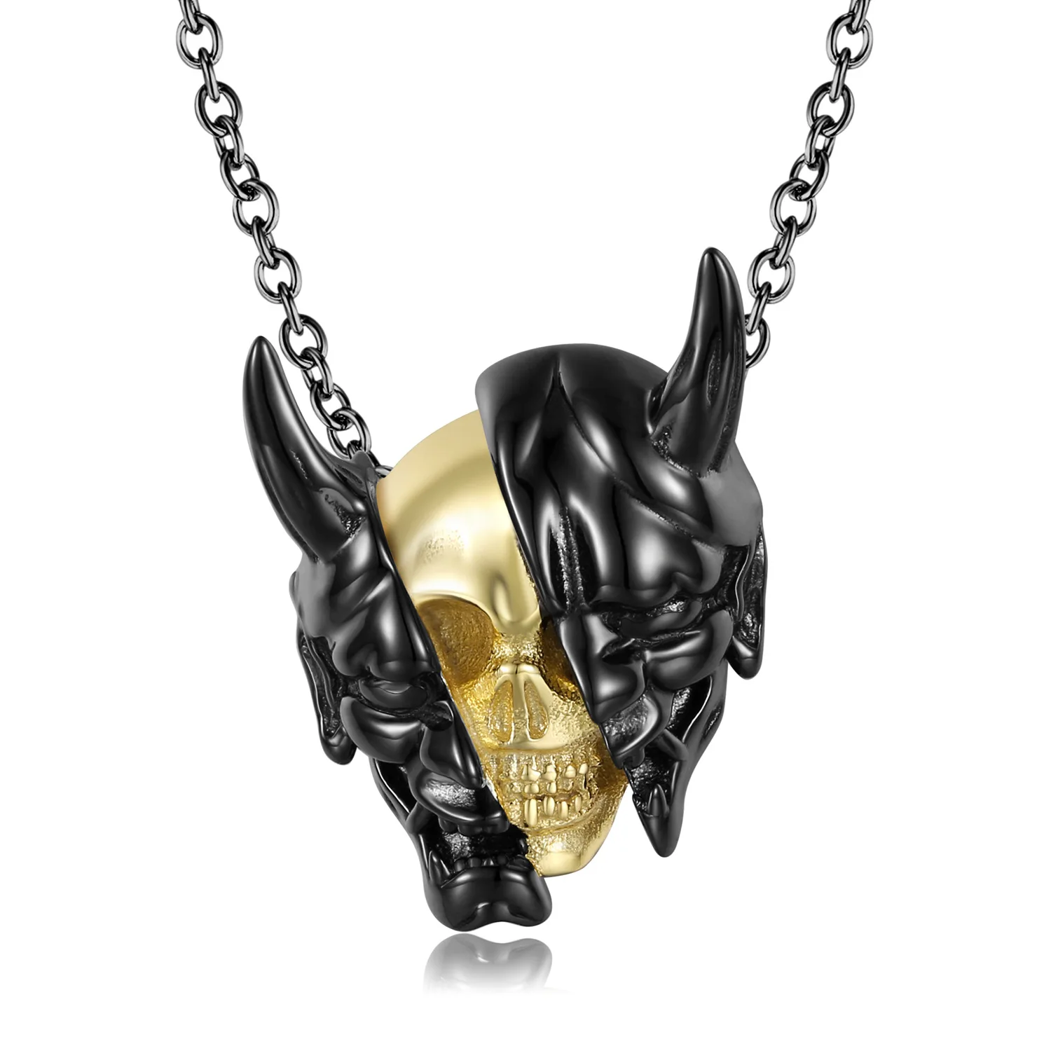 European and American Personality Street Shooting Trend Black Mask Underneath Another Layer of Mask Skull Pendant Necklace