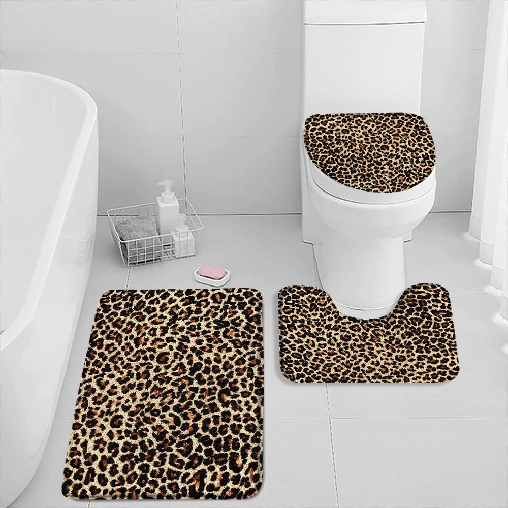 Leopard Pattern Bath Mat Set Panther Wild Animals Modern Fashion Bathroom Decorations Bathtub Rug Home Carpet Toilet Lid Cover