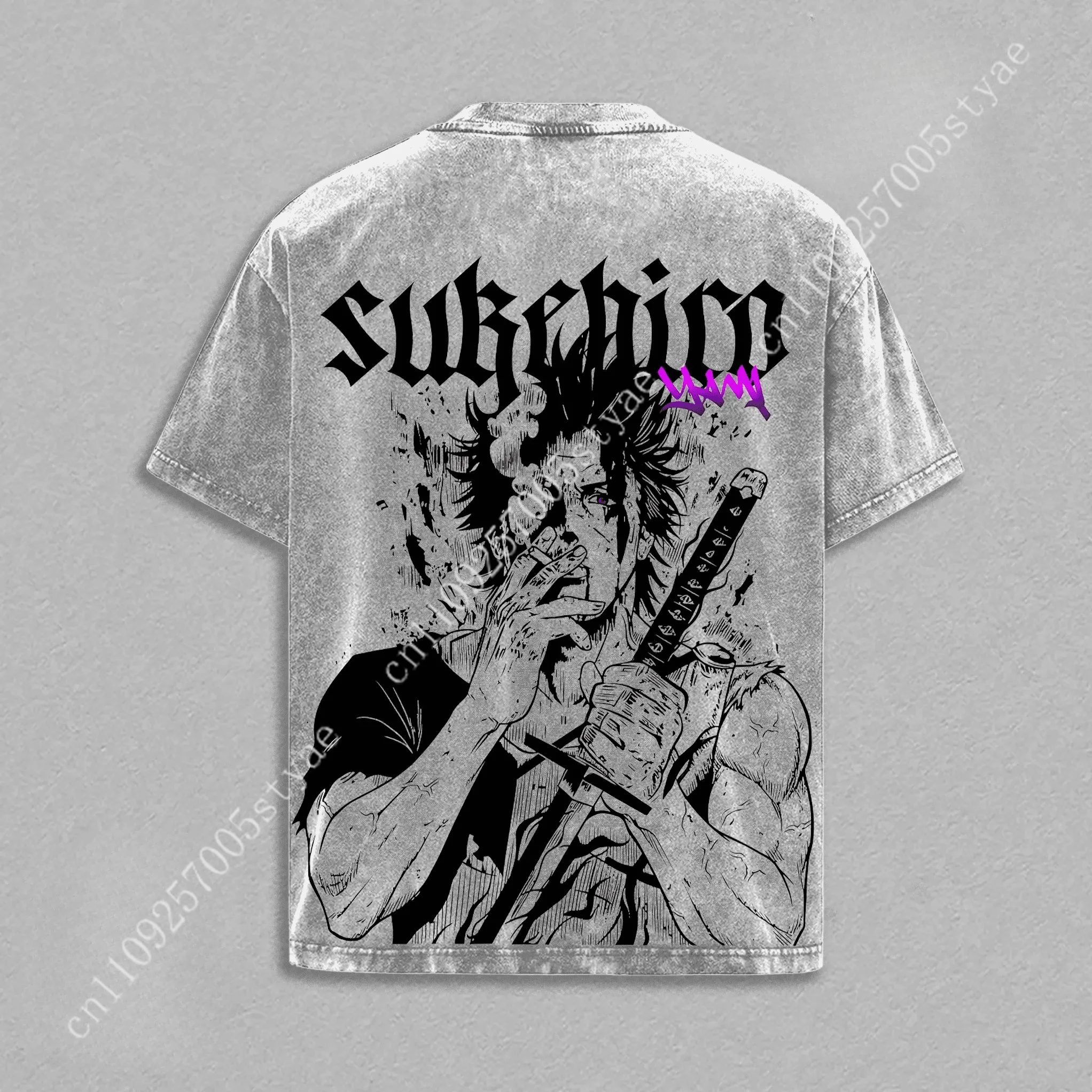 Yami Sukehiro Printed T-shirt Black Clover Anime T Shirt for Men Short Sleeve Clothing Oversized Cotton Tee Male Washed T Shirt