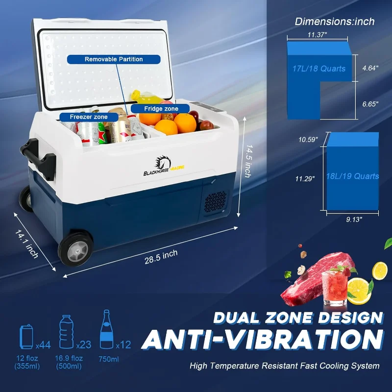 ثلاجة سيارة 12 فولت، 37 كوارت (35 لتر) ثلاجة سيارة بفريزر محمول، منطقة كبيرة، تحكم في تطبيق WIFI، -4 ℉ -68 ℉   الضاغط الكهربائي