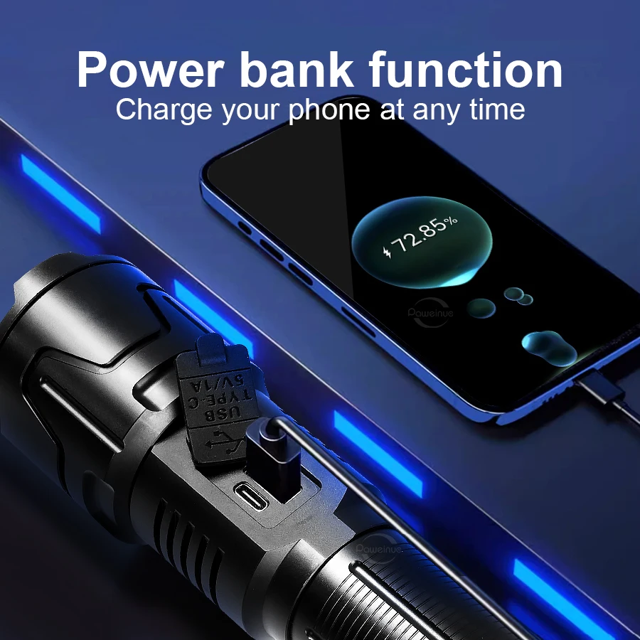 Most Powerful Long Shot LED Flashlight Zoomable Tactical Torch 18650 26650 Battery High Power Lamp Lantern Digital Power Display