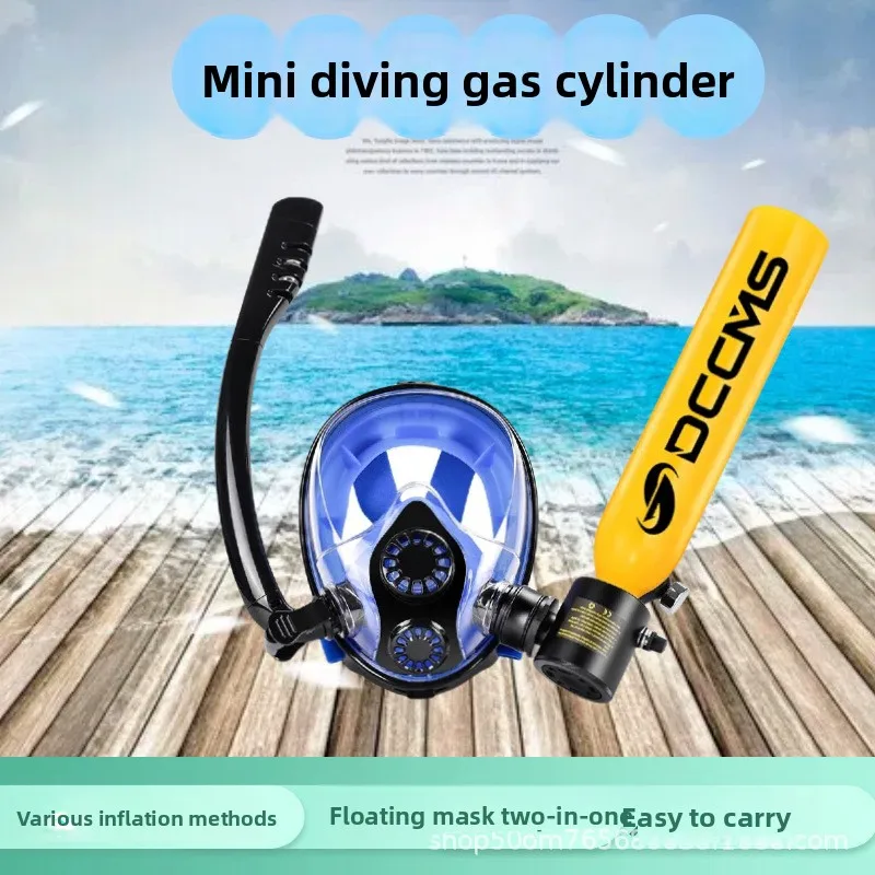 

Diving Tank with Snorkel Mask 0.5L Mini Scuba Portable Oxygen Cylinder Full Face Diving Mask Underwater Breath System with Pump