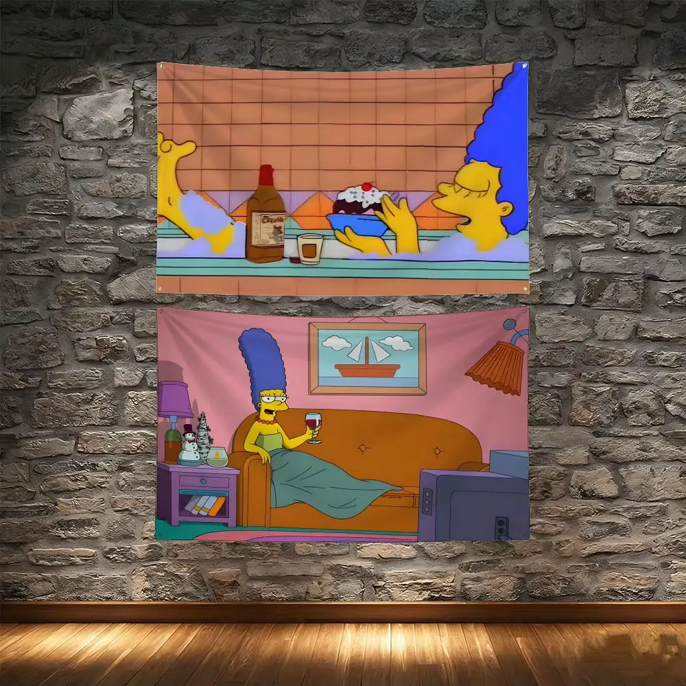 Retro Cartoon M-Marge S-Simpson Flags Tapestry Creative Pattern Photo Living Room Wall Art Party Outdoor Decor
