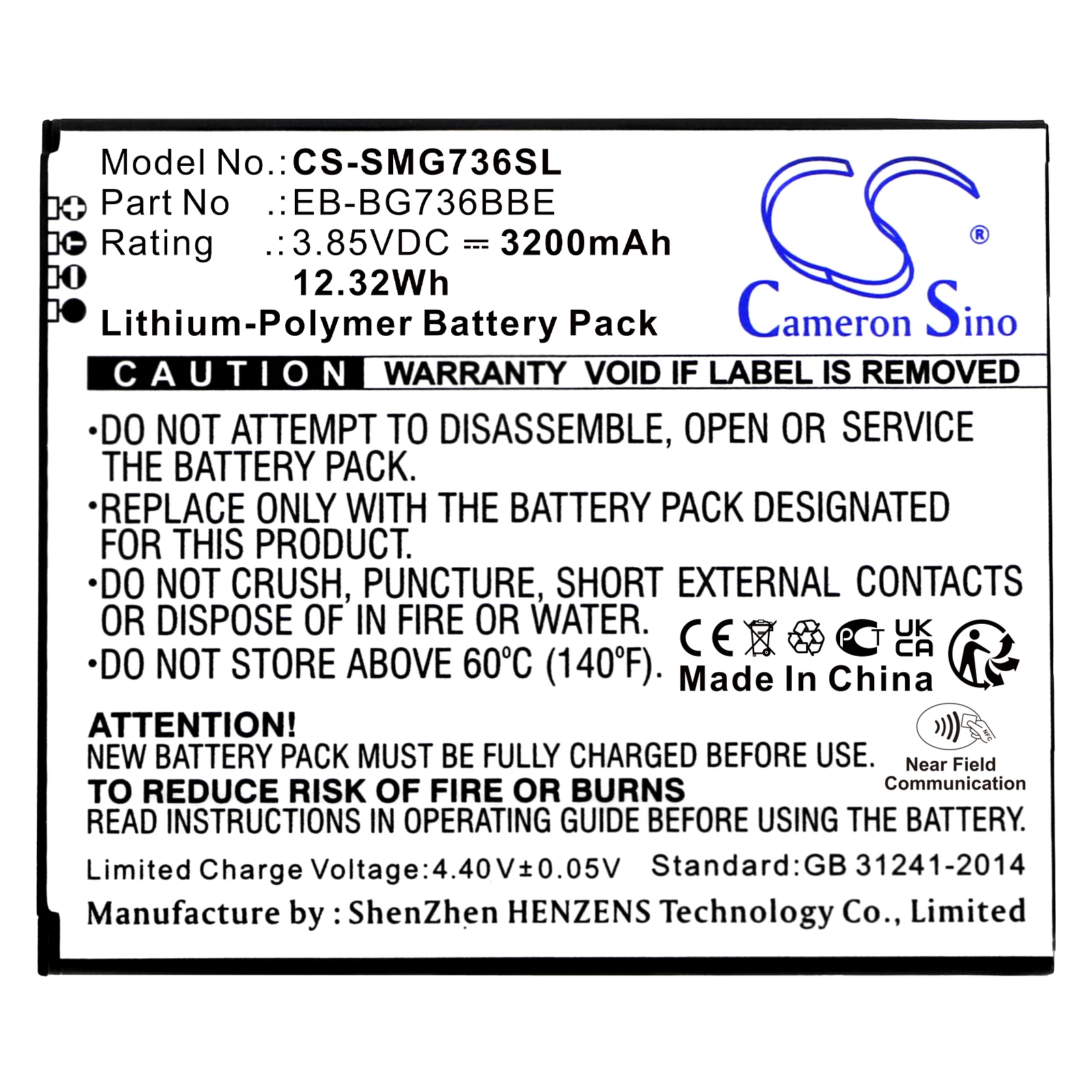 CS Mobile, SmartPhone Battery For Samsung Galaxy Xcover 6 Pro SM-G736U SM-G736U1 SM-G736B SM-G736B/DS Fits EB-BG736BBE 3200mAh