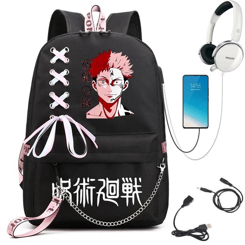 Jujutsu Kaisen anime print student school bag girls backpack travel USB bag kids back to school gift