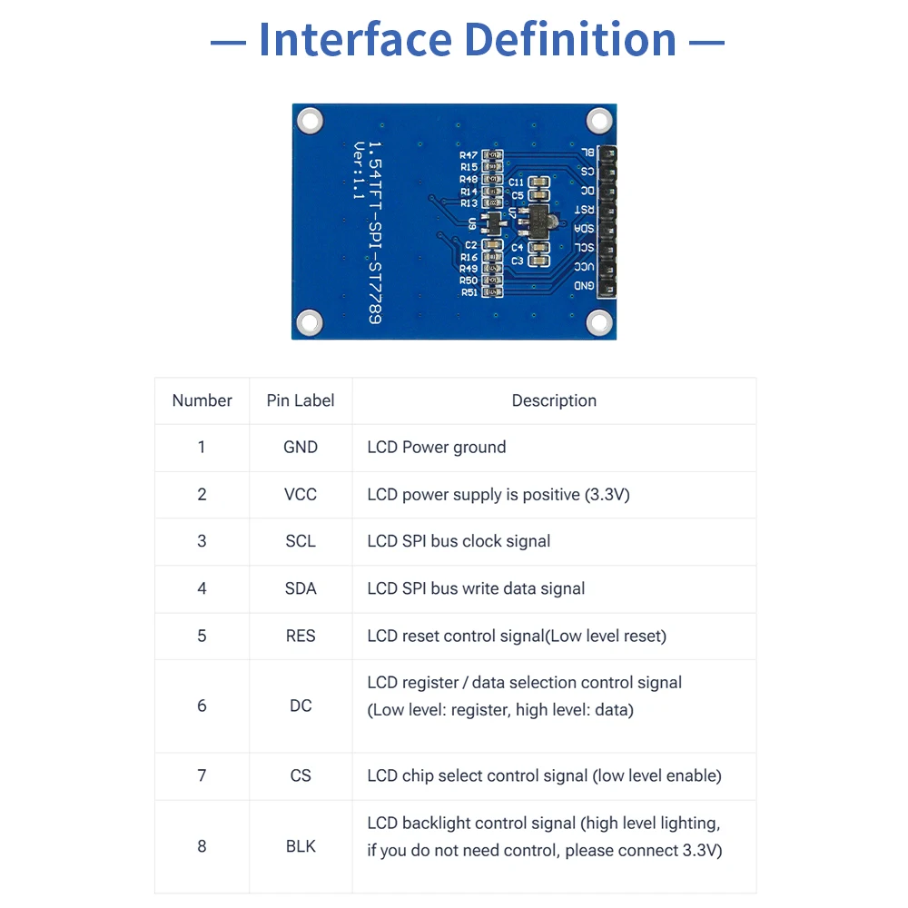 1.54 inch TFT Screen IPS Full-view Display 240*240 ST7789 Driver 65K Color Screen 4-wire SPI Serial Compatible C51/STM32/ESP32