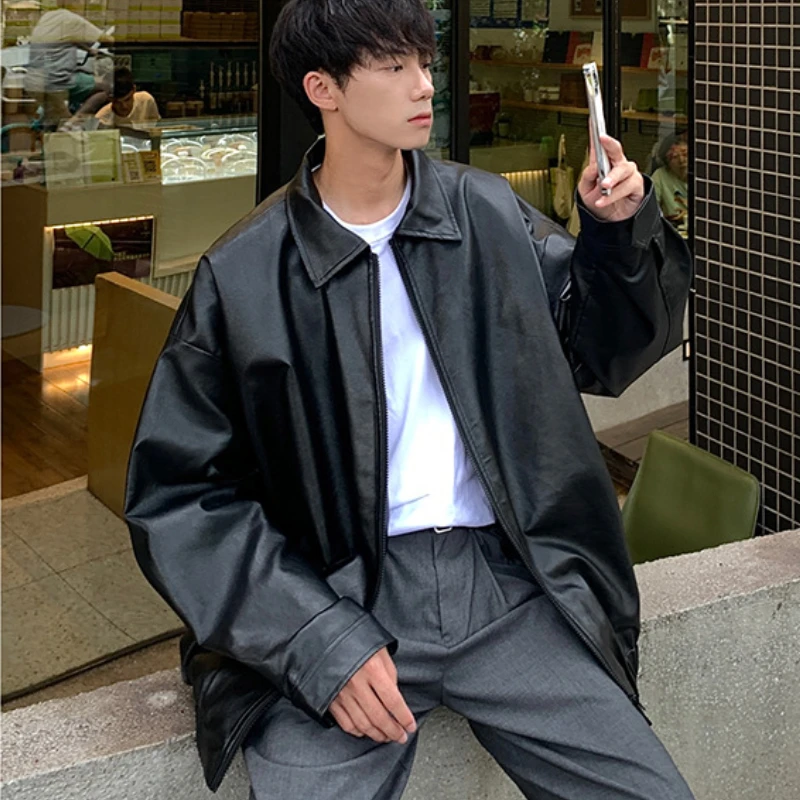 Vintage Leather Jackets Men Moto Coats Streetwear American Retro