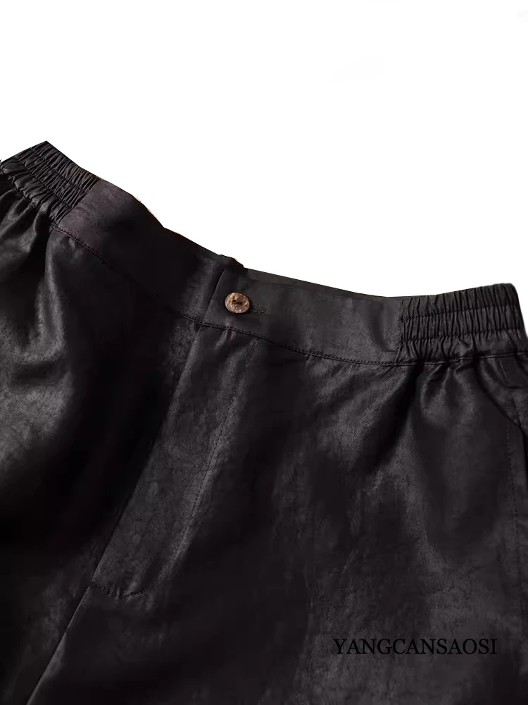 Plus Size 2026Spring New Black Versatile Style 100%Natural Mulberry Silk Gambiered Guangdong Gauze Women's Casual Wide Leg Pants - view 3