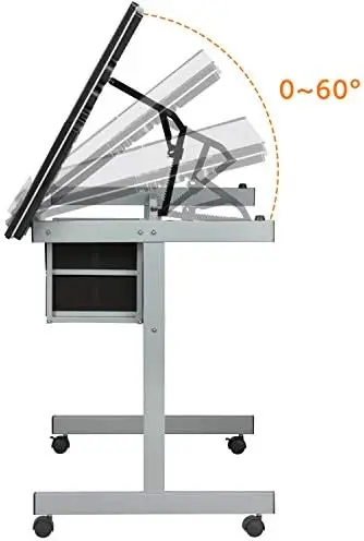 Drawing Desk Adjustable Glass Drafting Study Table for Diamond/Versatile Art Craft Station w/ 2 Slide Rolling Wheels view 5