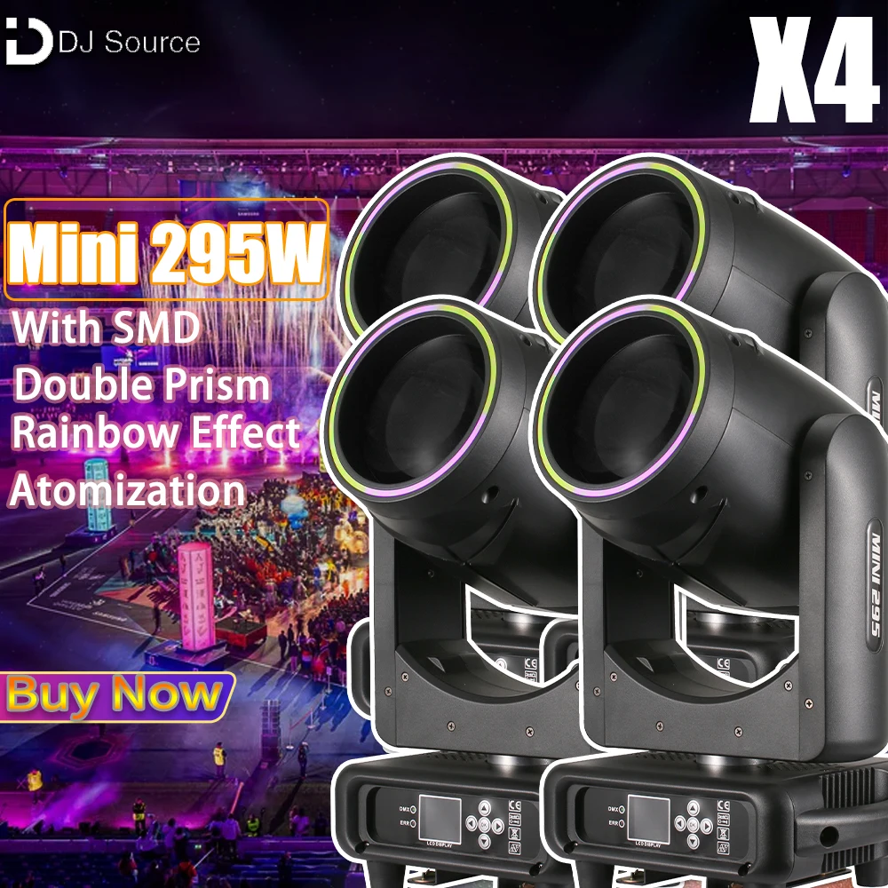 

4Pcs/lot 14R Mini 295W Beam Spot Moving Stage Light Focus Atomization Double Prism DMX512 Party Club DJ Stage Lighting Effect