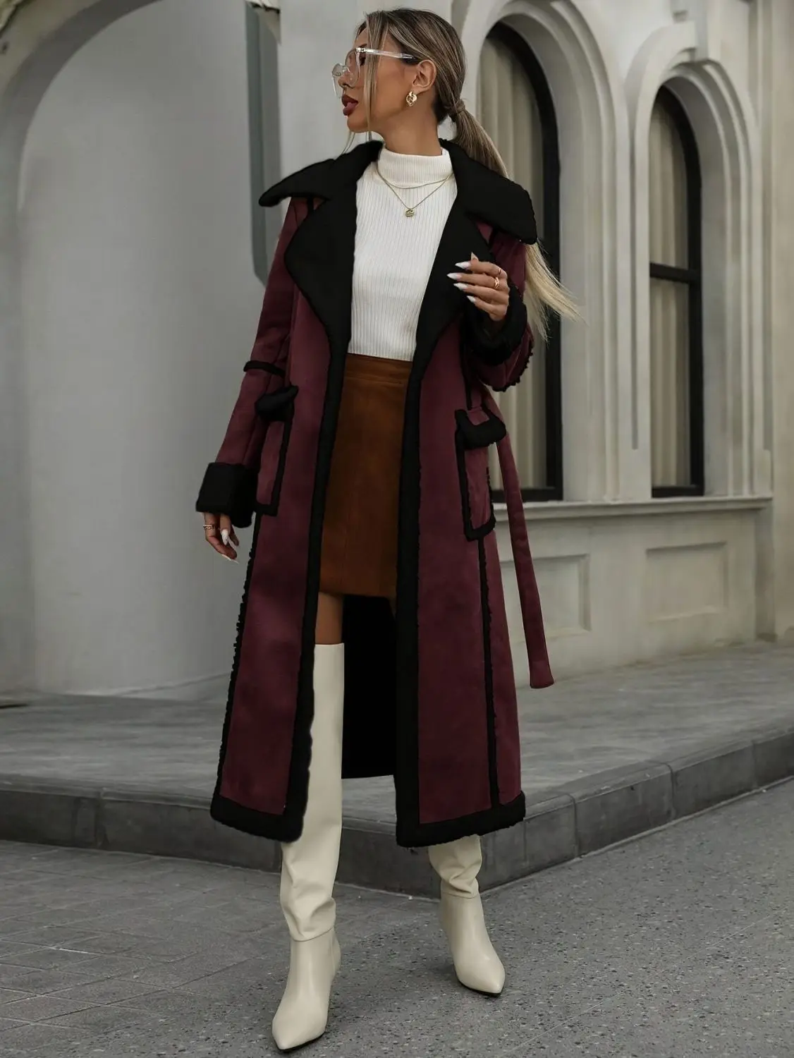 Winter Women's Cotton Jacket  Casual Retro Khaki Color  Medium Length and Plush Warm Jacket