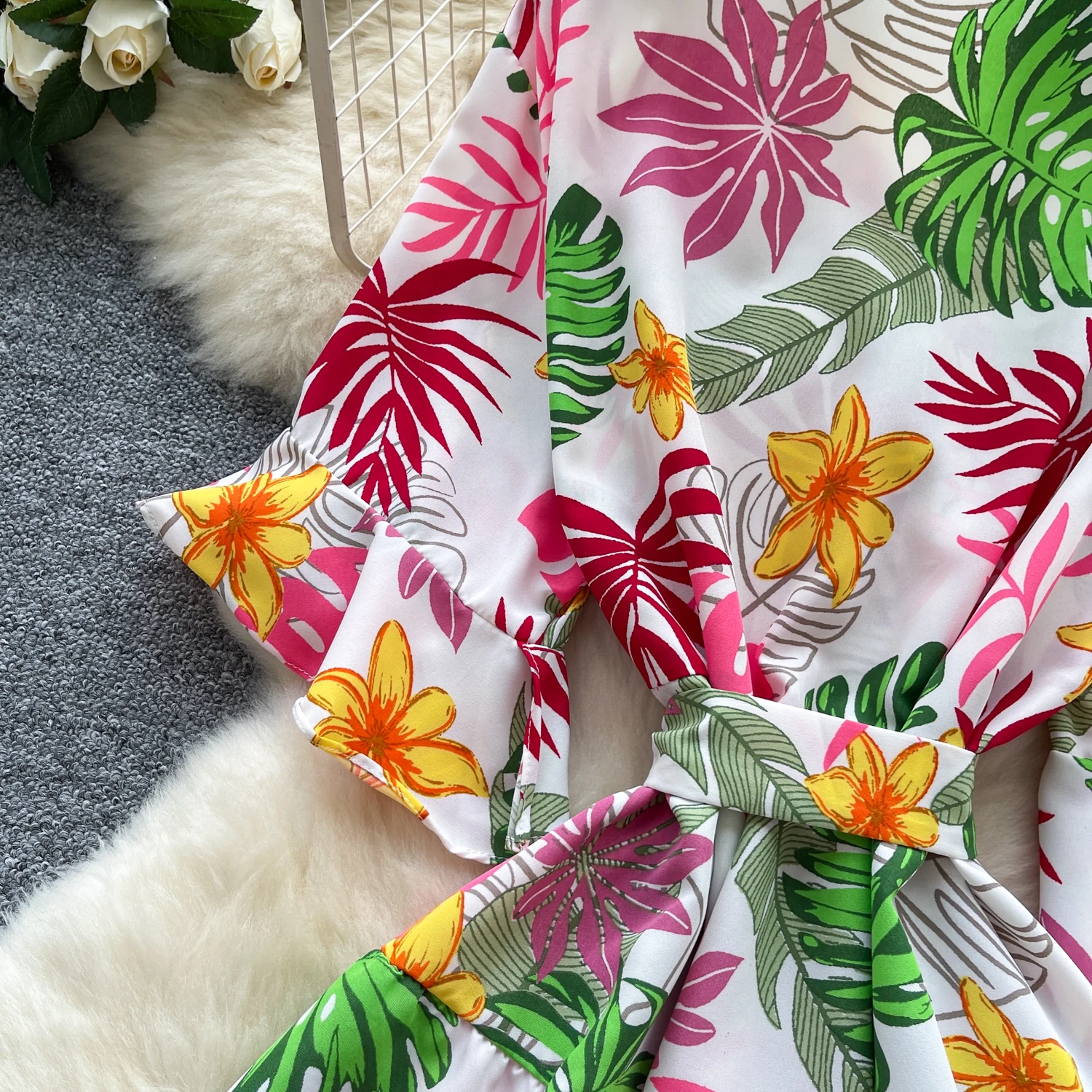 Chic vintage Sexy dulce mariposa manga estampado elegante Hada moda coreana Boho vestido veraniego ropa de mujer