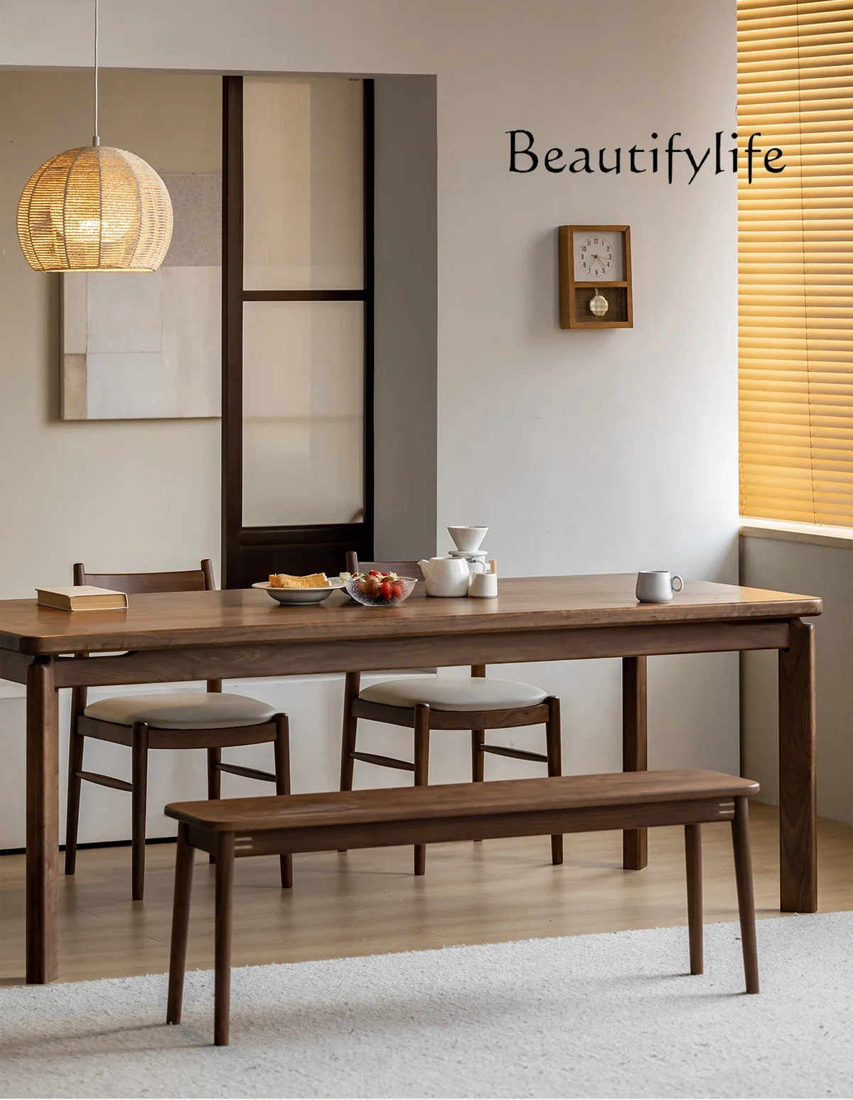 

Solid Wood Dining Table Black Walnut Dining Room Large Board Study Office Workbench Nordic Living Room Desk