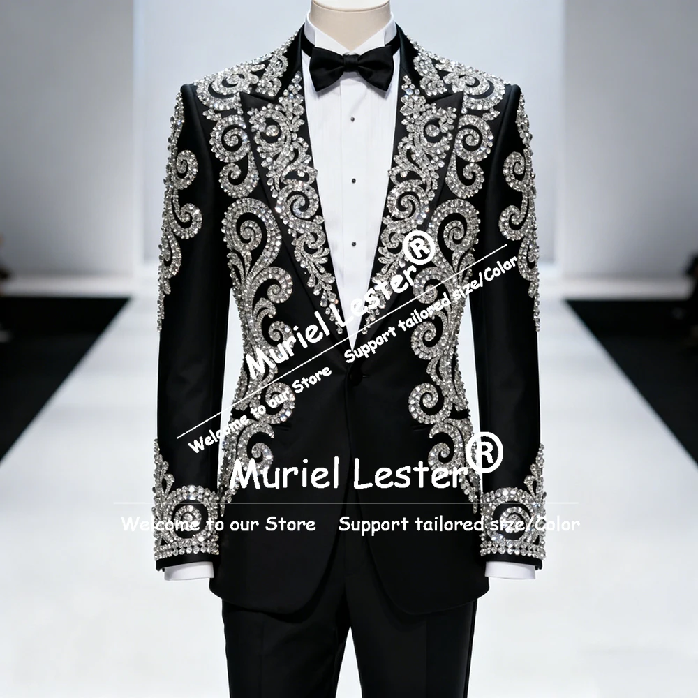 

Metallic Beaded Stones Wedding Suits For Men Exclusive Single Breasted Prom Blazers Customized 2 Pieces Groom Tuxedos Outfits
