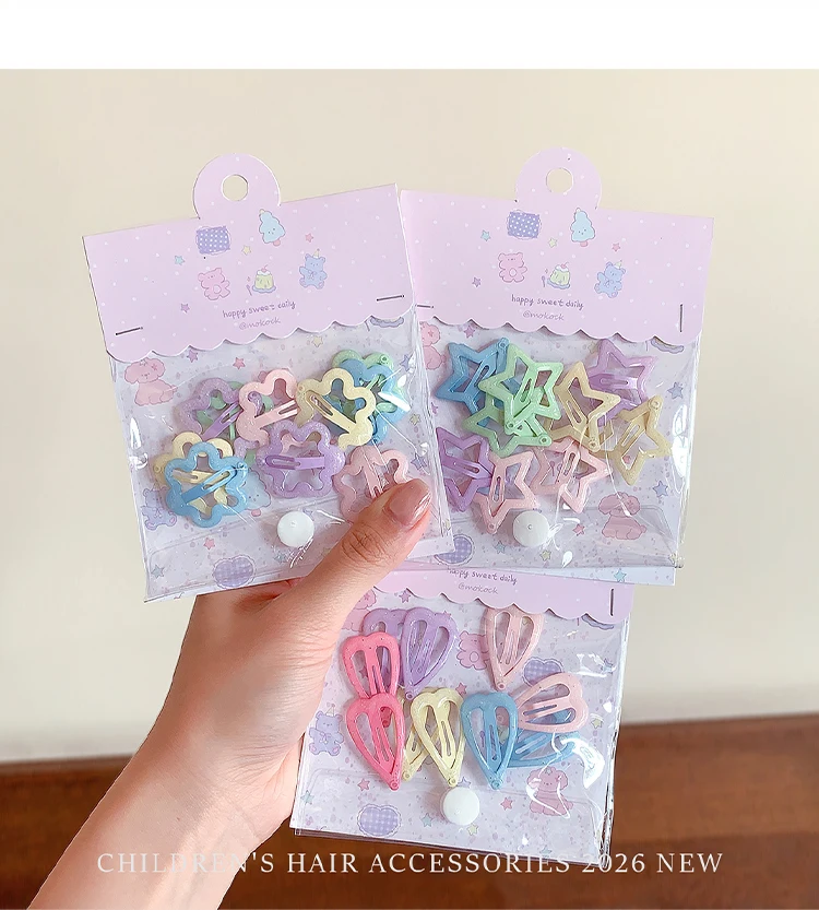 10 Stück/Set Pastellfarbene Bonbon-Haarspangen für Kleinkind-Mädchen Stern-Wolken-Blumen-Form Schonende Haarklammern für Babys und Kinder 2026 – Detail 2