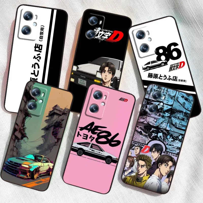 

I-Initials D-D Japanese Anime Phone Case For OPPO Reno 5 6 7 A96 A40 A58 Realme GT A74 Neo2 A78 Find X5 X3 X7 X8 Black