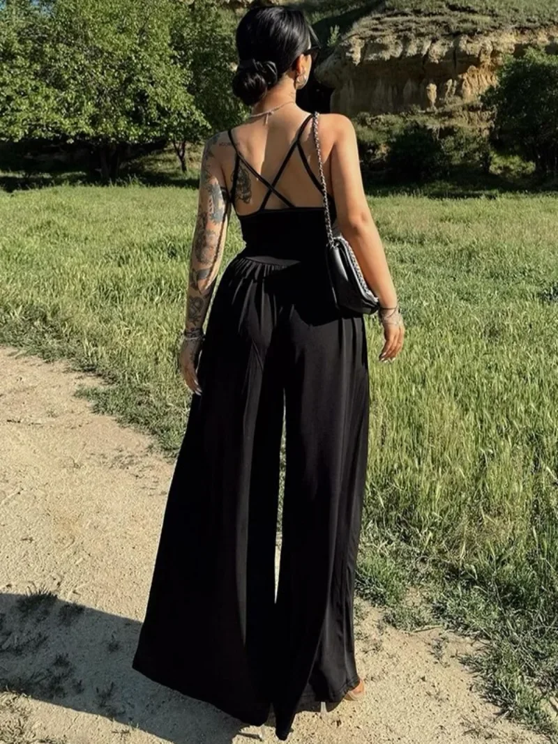 Casual Sexy Ärmellose Hohe Taille Overall 2025, Frühling Sommer Frauen Spaghetti Strap Urlaub Strand Overalls Schwarz Rot Streetwear