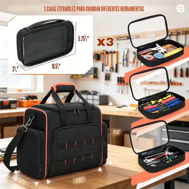 Zippered Tool Carrying Bag with Top Handles and Shoulder Carry Option, Separate Storage Areas for Home Repairs, Electrical M4YD