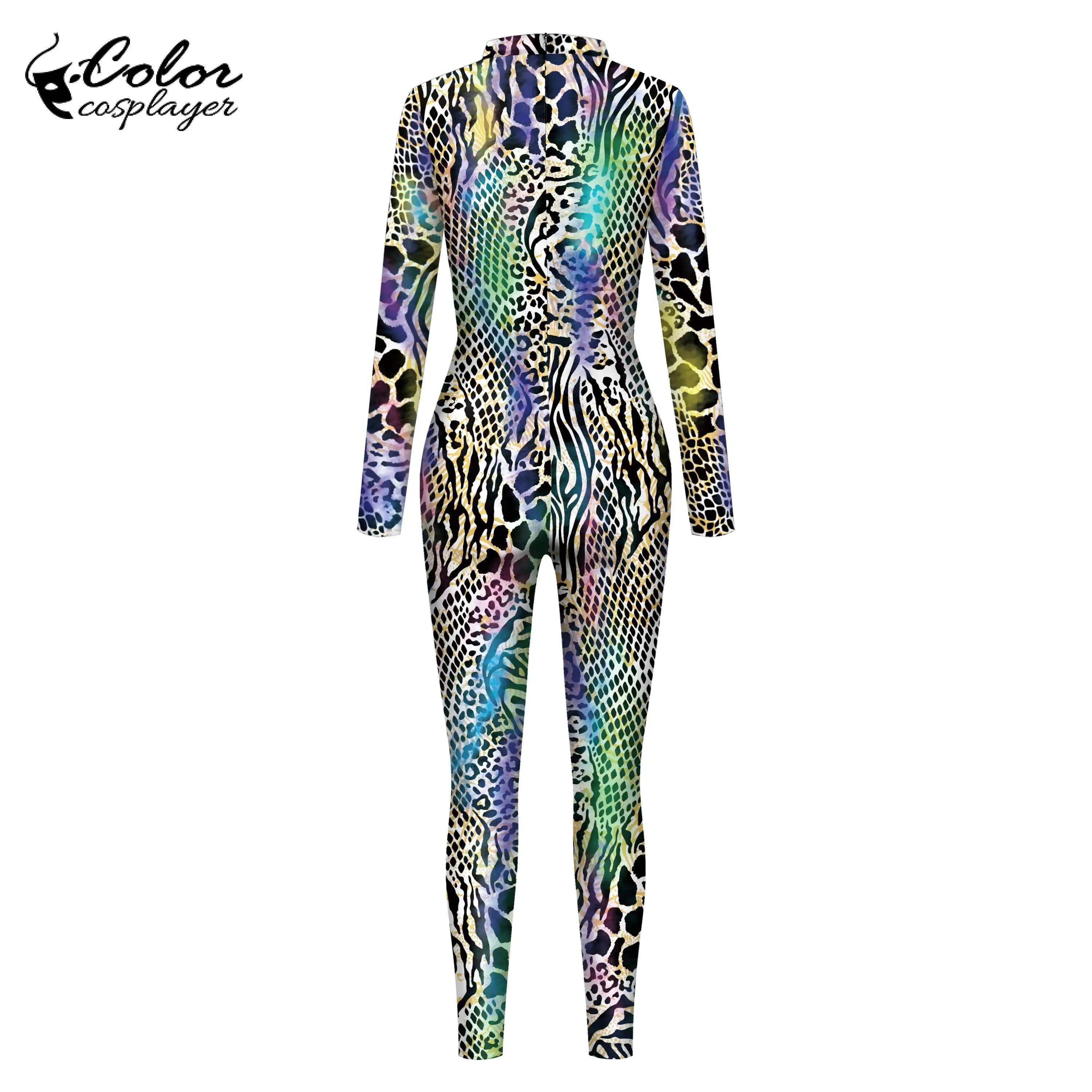 Colore Cosplayer Spandex body Catsuit Fashion Festival Party Cosplay Costume Snake 3D Animal Printed Zentai tute Outfit