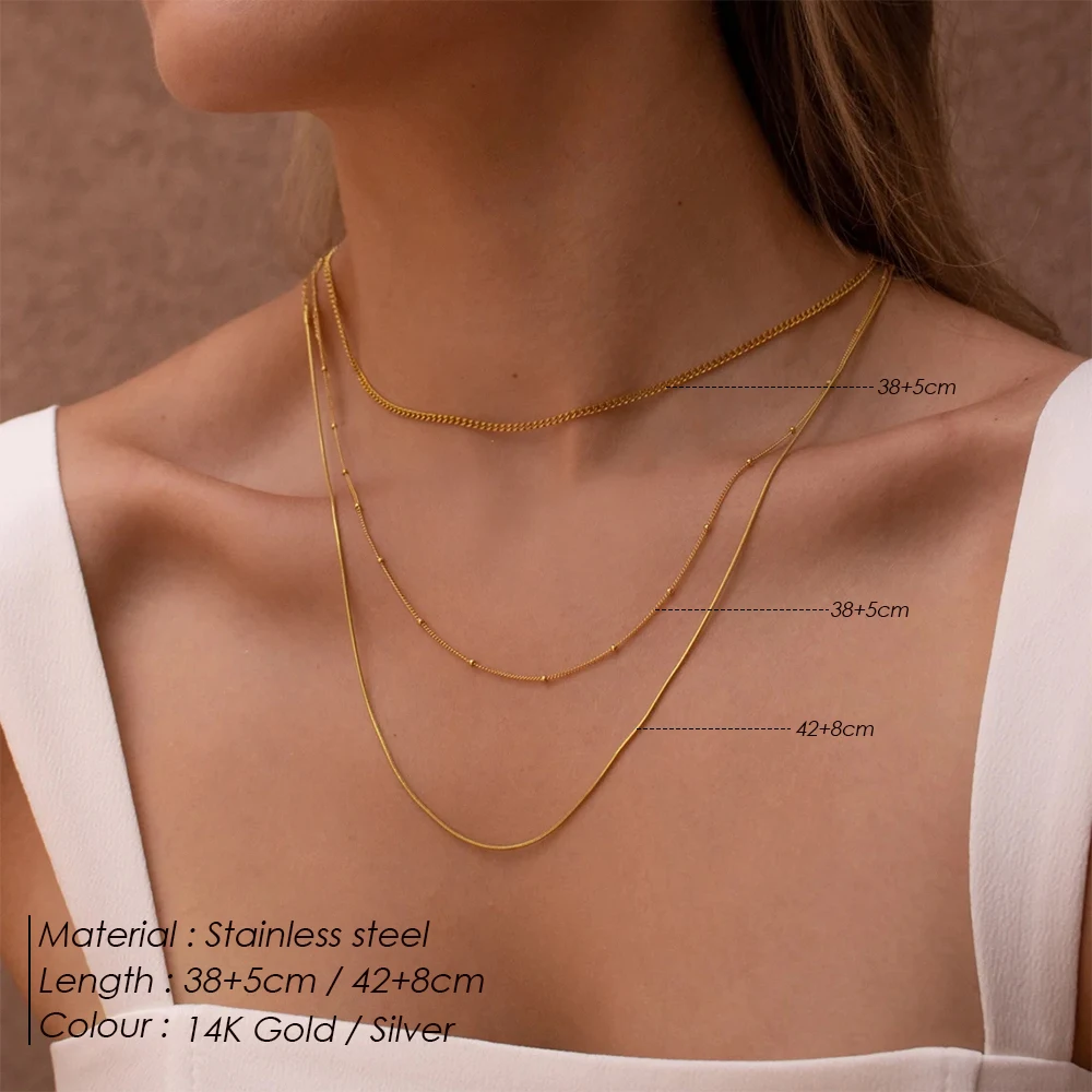 EManco للرجال والنساء سلسلة ثعبان مسطحة مزدوجة الطبقات مكدسة سلسلة قلادة الفولاذ المقاوم للصدأ الملمس المعدني مبيعات الجملة