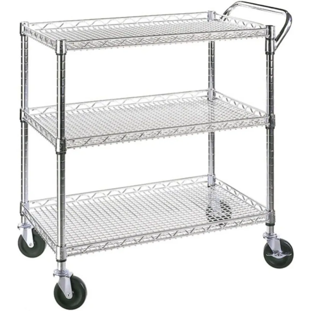 

Heavy Duty 3 Tier Rolling Utility Cart Kitchen Cart on Wheels Metal Serving Cart Commercial Grade with Wire Shelving and Handle