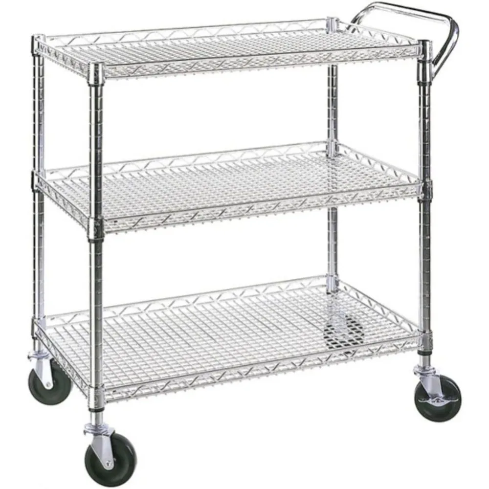 Heavy Duty 3 Tier Rolling Utility Cart Kitchen Cart on Wheels Metal Serving Cart Commercial Grade with Wire Shelving and Handle