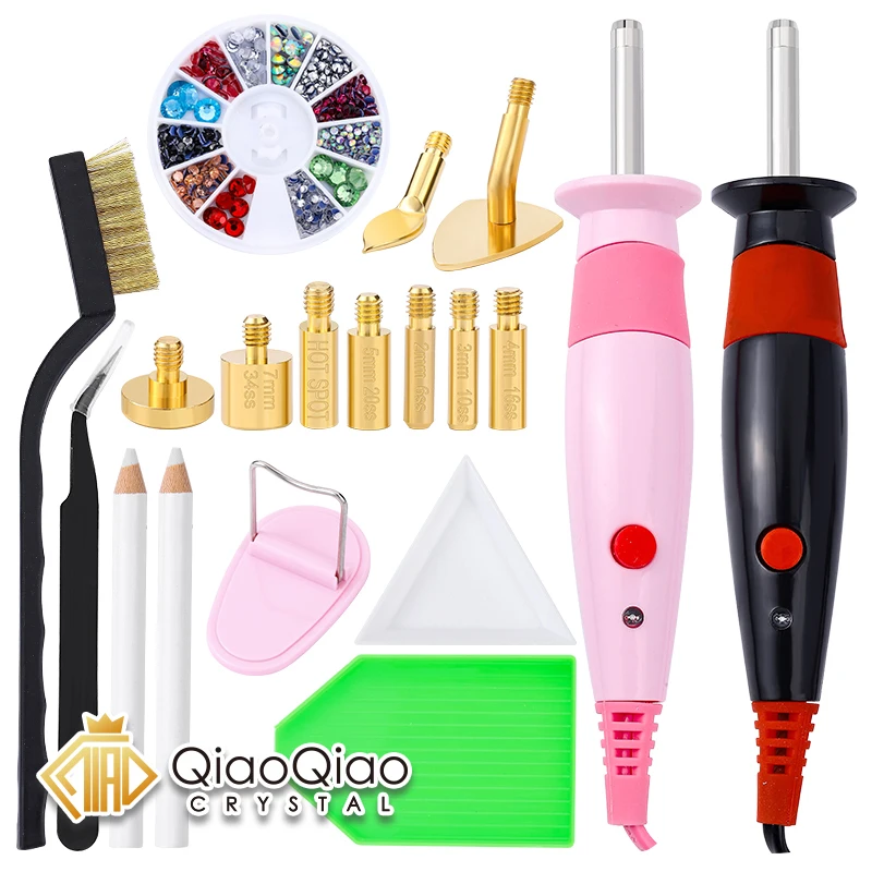 

New Fast Heated Hotfix Rhinestones EU/US Plue Applicator Iron-on Wand Heat-fix Tool Gun Mixed Size Hot Fix Rhinestones Glass Gem