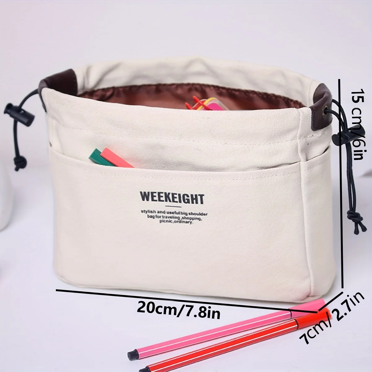 Mehrtaschen-Canvas-Organizer-Einsatz mit Kordelzug-Design, vielseitige Aufbewahrungstasche für den täglichen Reisegebrauch. – Detail 3