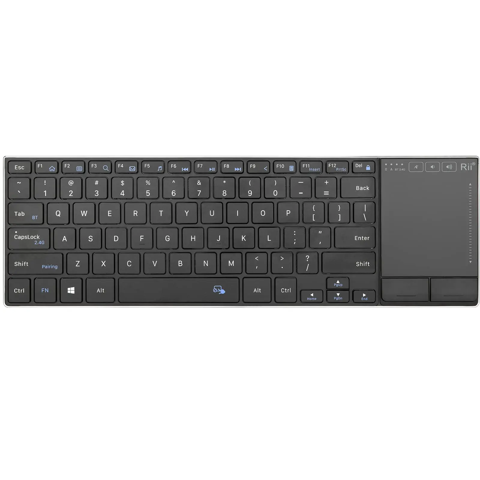 Rii-miniteclado inalámbrico K22S con Bluetooth, teclado recargable con panel táctil multitáctil, Compatible con PC, Mac, portátil y Windows