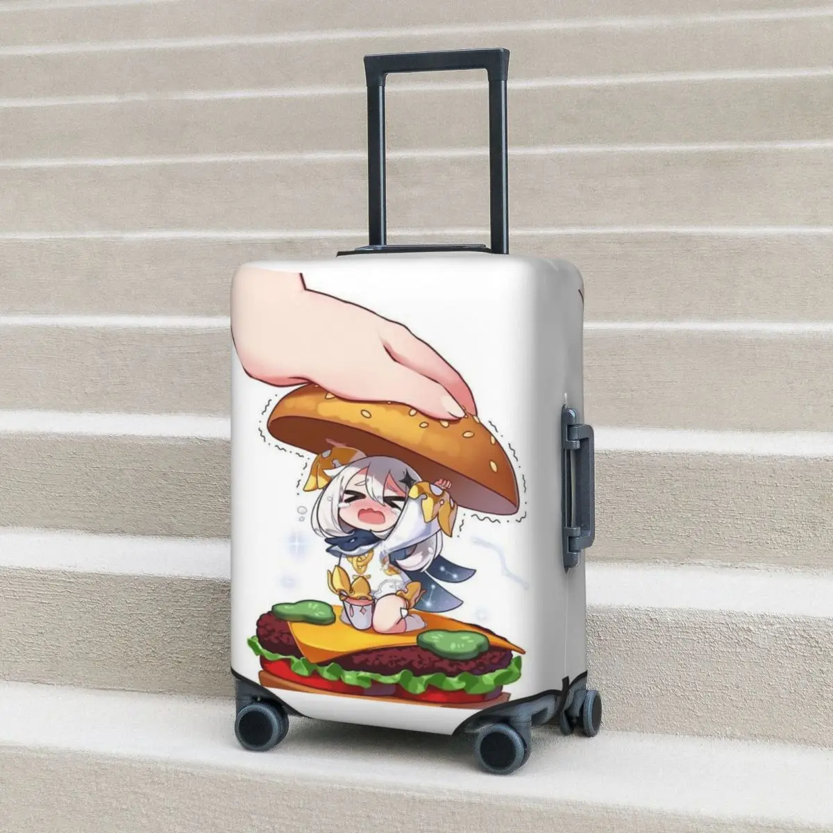 

Genshin Impact Paimon Cute Hamburger Suitcase Cover Protection Elastic Travel Luggage Protector Covers for 18-32 Inch