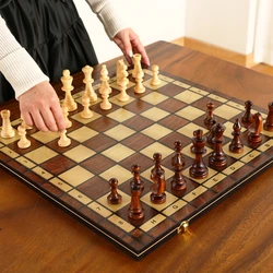 Retro 4 Queens Wooden Chess Set Wooden Chess Pieces Foldable 24/29/34/39 Wooden Chessboard Chess Table Board Game