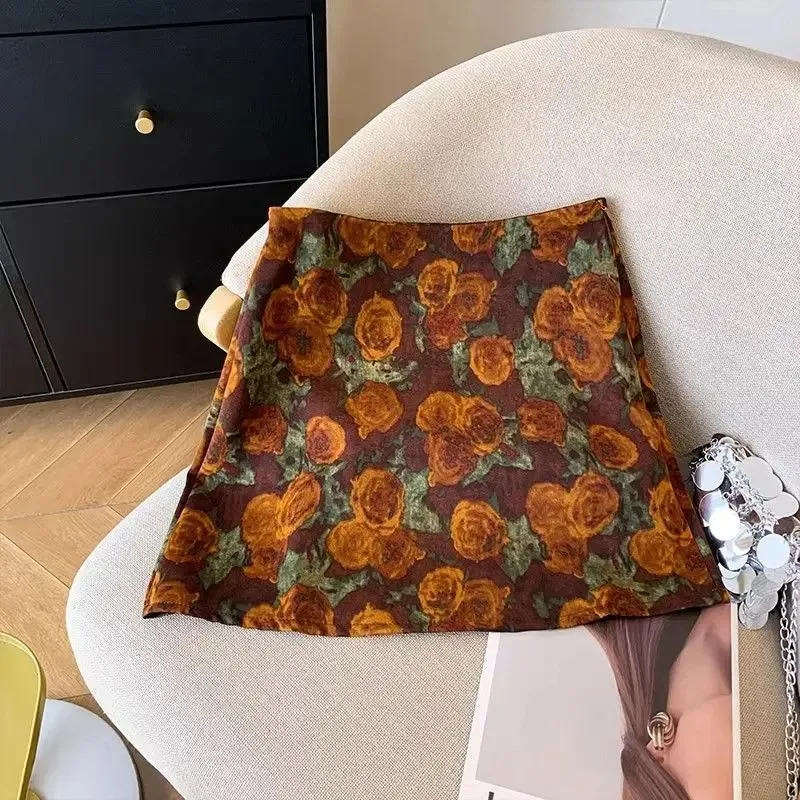 

Vintage Style Oil Painting Printed Skirt For Women High Waist Autumn Winter Bodycon Skirts Fashion New Women's Clothing