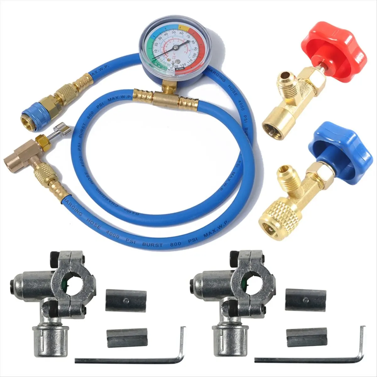 L96A R134A Refrigerator Freon Recharge Kit with Pressure Gauge Car AC Measuring Hose Kit Copper for Car Motorcycles ATV Boat