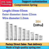 10 Pcs Wire Diameter 1.2 mm Compressed Spring 304 Stainless Steel Return Springs Spot Goods Spring OD 6mm-22mm Length 10mm-50mm