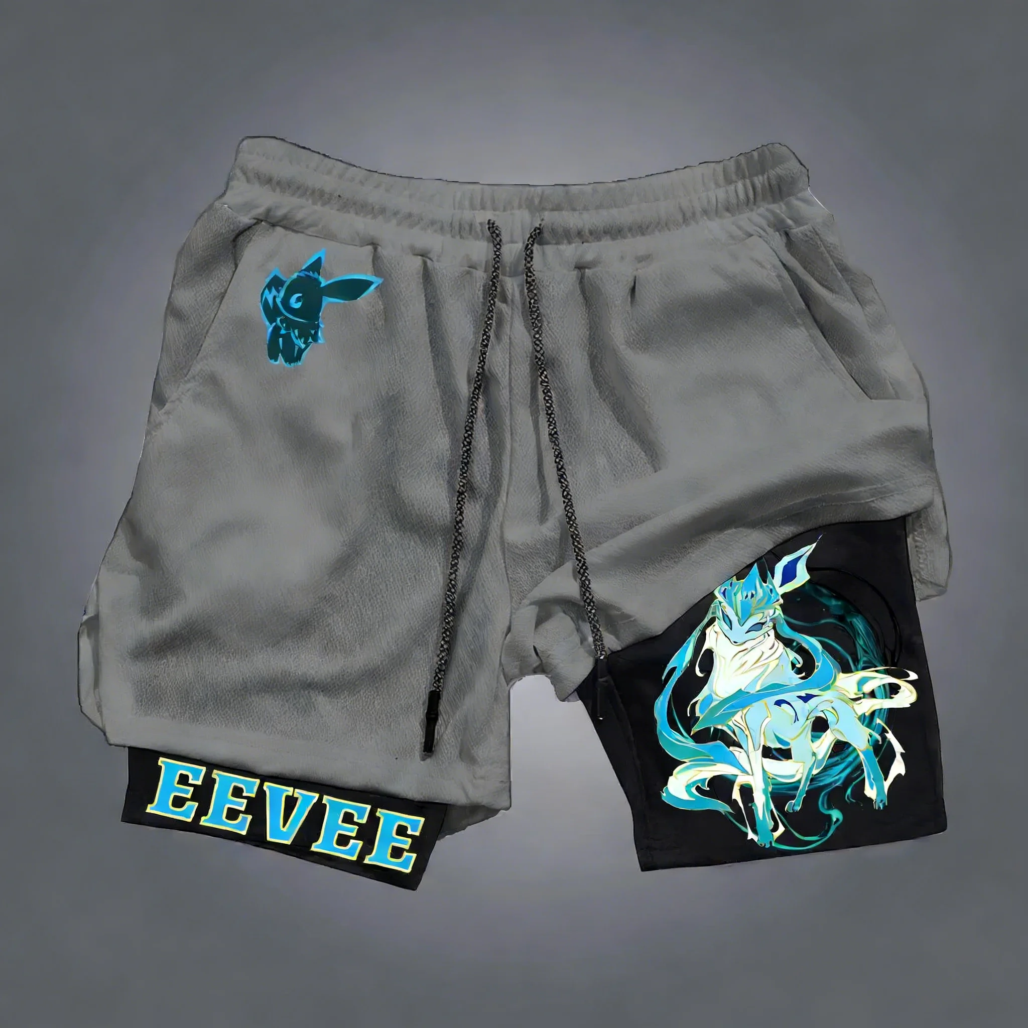 

Pokemon Anime Pikachu Gengar EEVEE Peripheral Double-layer Shorts Summer Men's Fitness Fashionable Breathable Sports Pants