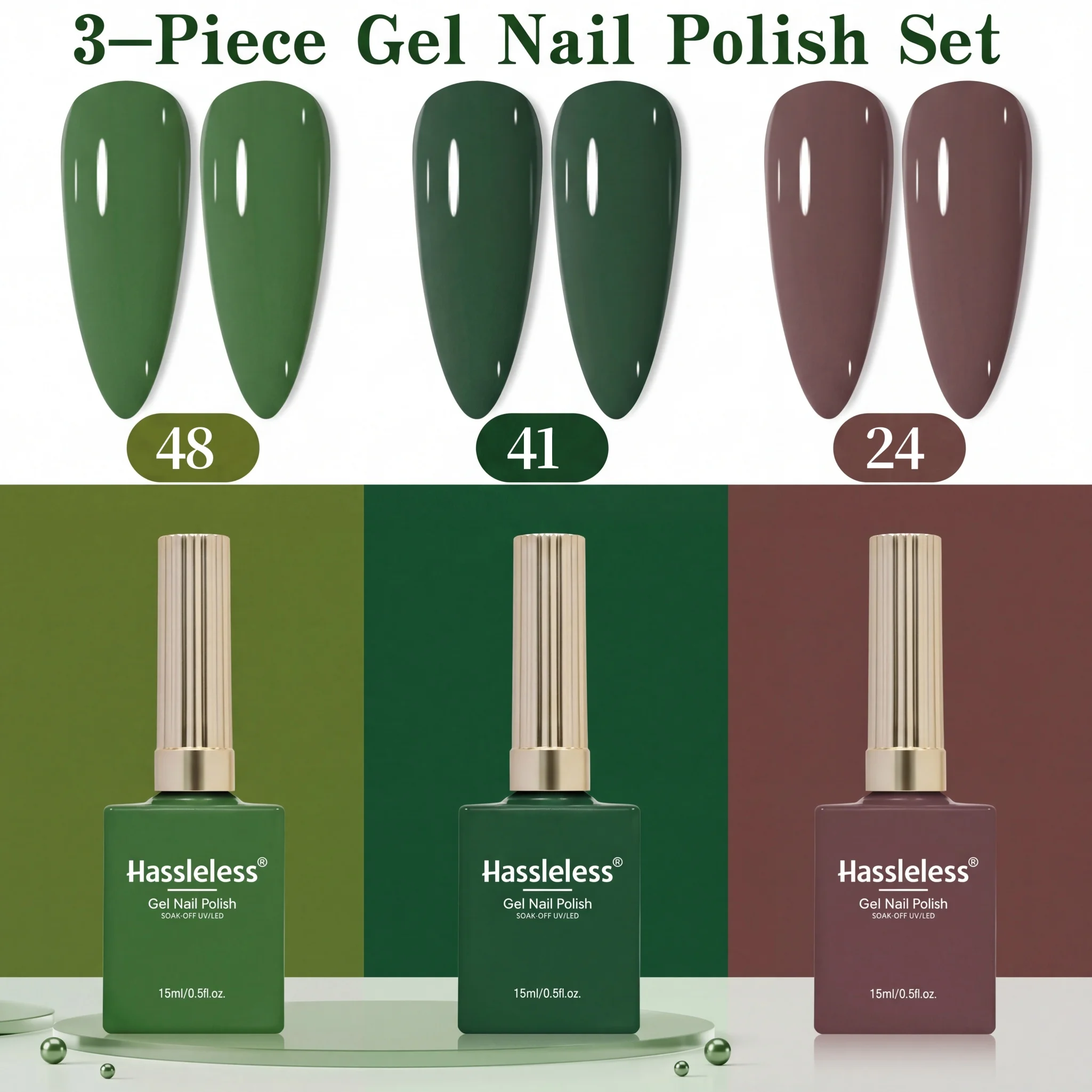 Hassleless 3Pcs Vintage Dark Green Brown Nail Polish Gel Set, Forest Style Solid Color Removable Nail Gel, Home DIY Nail Salon, Autumn and Winter Daily Commuting Party Whitening Nail Art Christmas Gift Set