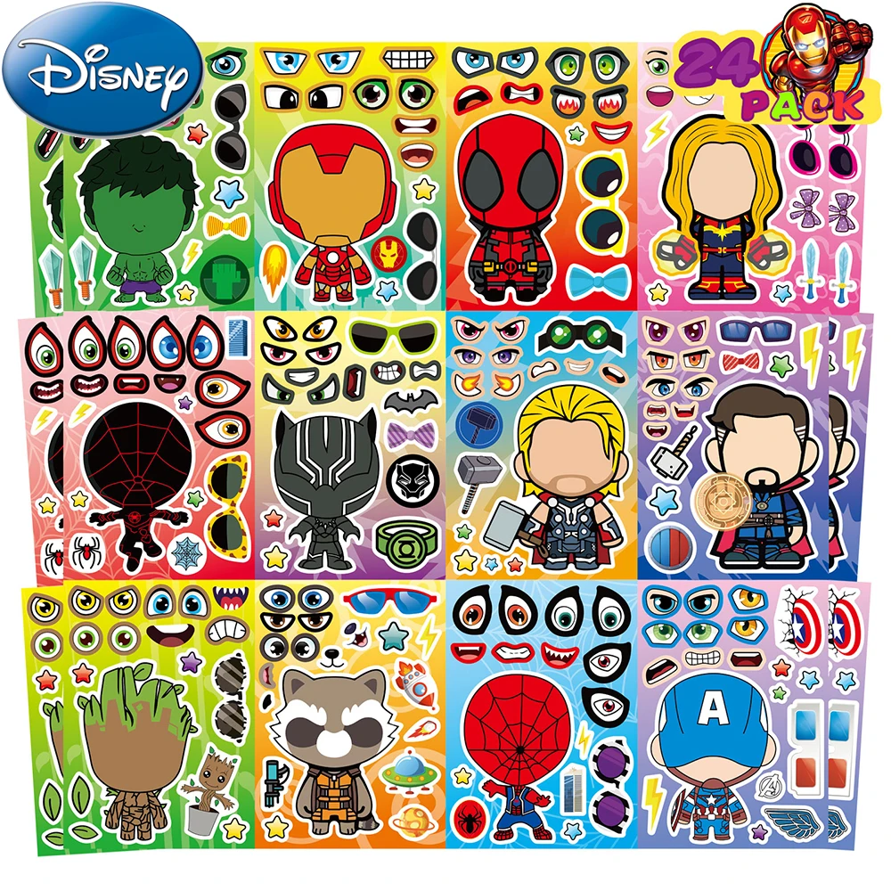 

6/12sheet Cool Disney The Avengers Cartoon Puzzle Stickers Make a Face Assemble Jigsaw Educational Toy Children DIY Game Sticker