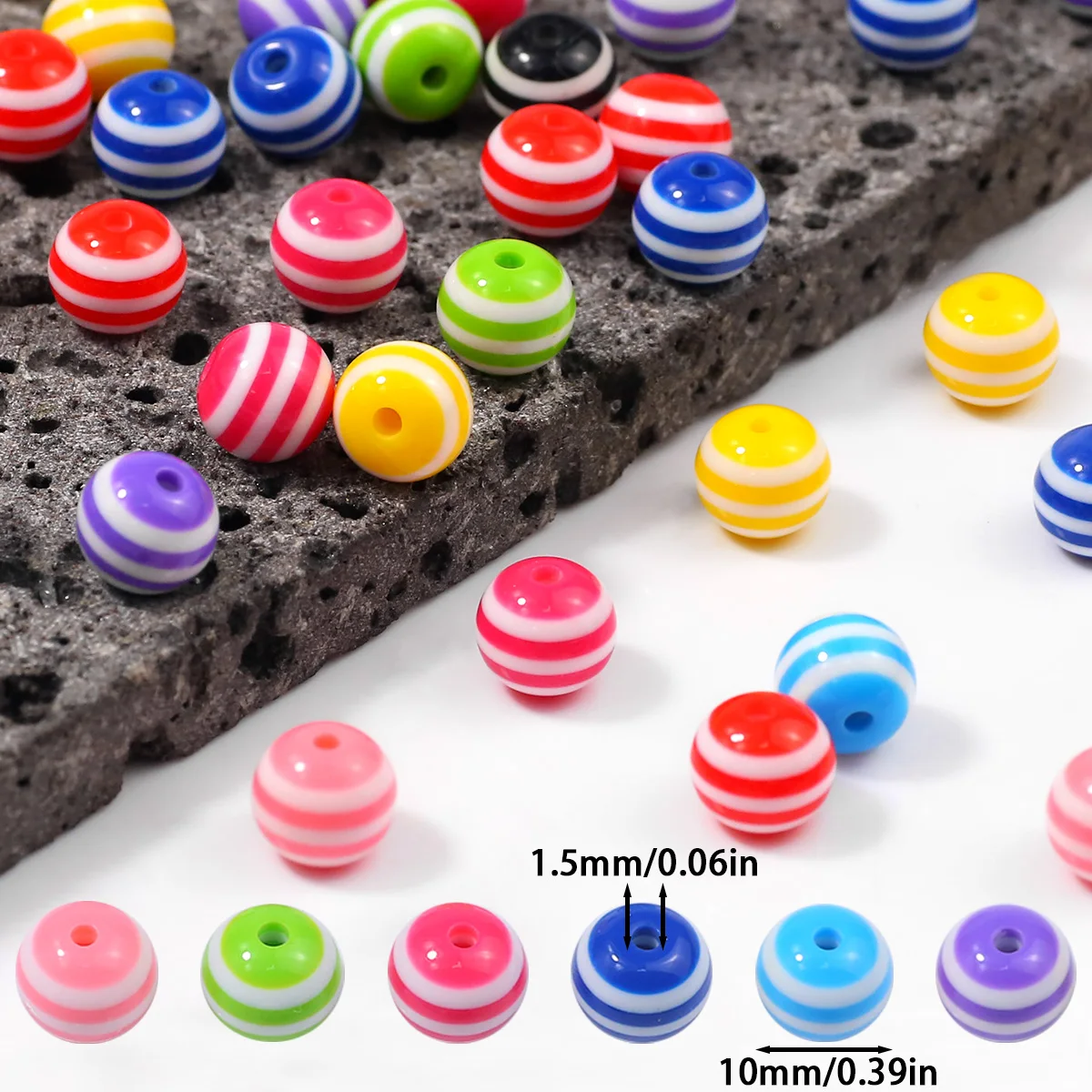 10mm 50Pcs Round Acrylic Beads Stripe Spacer Beads for Jewelry Making Children Handcraft Department DIY Bracelet Accessories