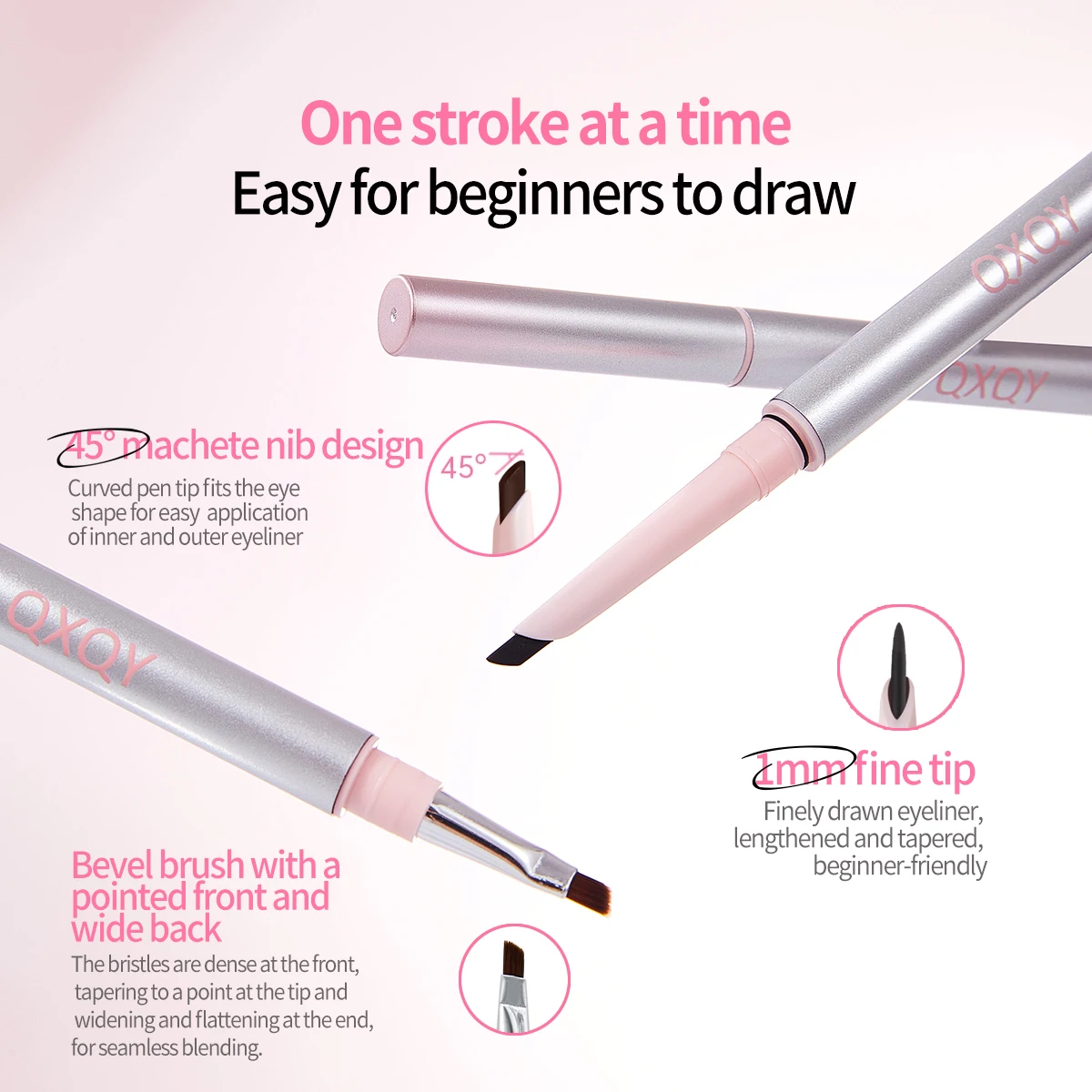 QXQY قلم تحديد العيون الجل الحريري الناعم 1 مم طرف رفيع مزدوج الأطراف مع فرشاة مزج مقاومة للماء وعين مكياج طويلة الأمد #5