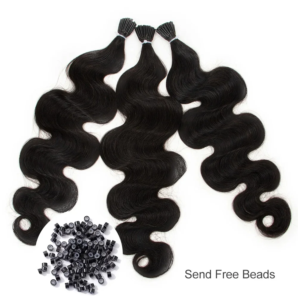 Body Wave I Tip Microlink Human Hair Extensions For Black Women Natural Wavy Italian Keratin Capsule Micro Ring Hair Extensions