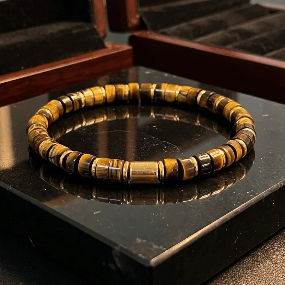 Golden Spacer Tube Bead Stretch Bracelet Chunky Blue Yellow Men Stone Bracelet Enjoyable To Handle Portable Beaded Hand Chain