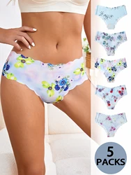 5 printed packs, comfortable ice silk seamless women's underwear