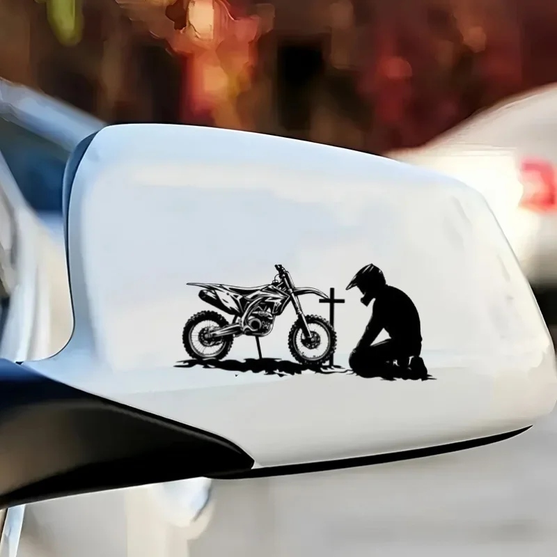 

1 шт. 5,9-дюймовая мемориальная наклейка для мотокросса — силуэт гонщика и велосипеда для автомобиля, шлема и ноутбука — высококачественный виниловый съемныйribute