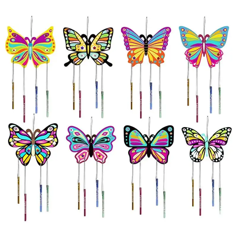 Unfinished Wood Butterfly Arts And Crafts Wind Chime Craft Set DIY Crafts Coloring Craft Kit 8 Pcs Spring Decor Unfinished