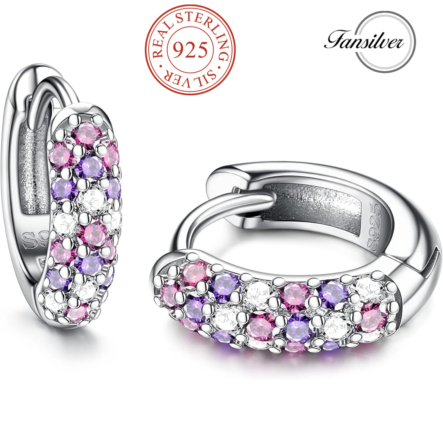 

Fansilver 925 Sterling Silver Hoop Earrings for Women CZ Earrings Hypoallergenic Pink Purple Cartilage Piercing Jewelry Gift
